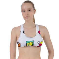 Set Colorful Comic Speech Bubbles Criss Cross Racerback Sports Bra