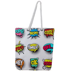 Set Colorful Comic Speech Bubbles Full Print Rope Handle Tote (Large)