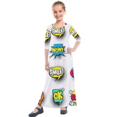 Set Colorful Comic Speech Bubbles Kids  Quarter Sleeve Maxi Dress