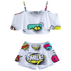 Set Colorful Comic Speech Bubbles Kids  Off Shoulder Skirt Bikini