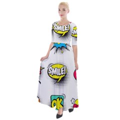 Set Colorful Comic Speech Bubbles Half Sleeves Maxi Dress
