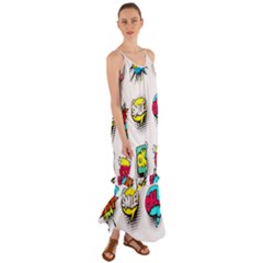 Set Colorful Comic Speech Bubbles Cami Maxi Ruffle Chiffon Dress