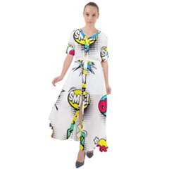 Set Colorful Comic Speech Bubbles Waist Tie Boho Maxi Dress