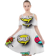 Set Colorful Comic Speech Bubbles Cut Out Shoulders Chiffon Dress