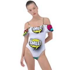 Set Colorful Comic Speech Bubbles Frill Detail One Piece Swimsuit by Hannah976