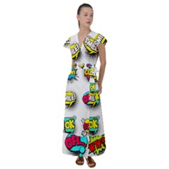 Set Colorful Comic Speech Bubbles Flutter Sleeve Maxi Dress