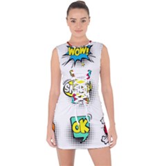 Set Colorful Comic Speech Bubbles Lace Up Front Bodycon Dress