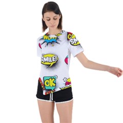 Set Colorful Comic Speech Bubbles Asymmetrical Short Sleeve Sports T-Shirt