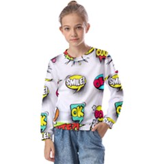 Set Colorful Comic Speech Bubbles Kids  Long Sleeve T-Shirt with Frill 