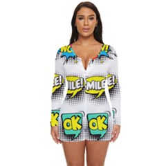 Set Colorful Comic Speech Bubbles Long Sleeve Boyleg Swimsuit