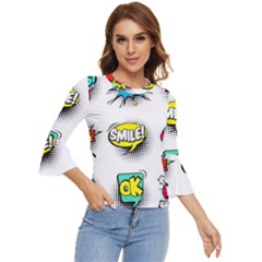 Set Colorful Comic Speech Bubbles Bell Sleeve Top