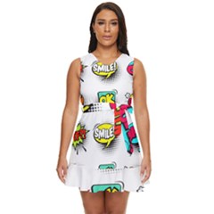 Set Colorful Comic Speech Bubbles Waist Tie Tier Mini Chiffon Dress