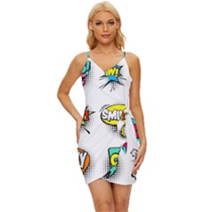 Set Colorful Comic Speech Bubbles Wrap Tie Front Dress