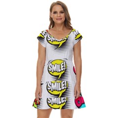 Set Colorful Comic Speech Bubbles Short Sleeve Tiered Mini Dress