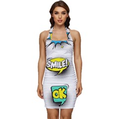 Set Colorful Comic Speech Bubbles Sleeveless Wide Square Neckline Ruched Bodycon Dress