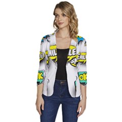 Set Colorful Comic Speech Bubbles Women s One-Button 3/4 Sleeve Short Jacket