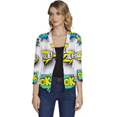 Set Colorful Comic Speech Bubbles Women s Casual 3/4 Sleeve Spring Jacket