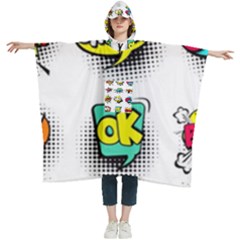 Set Colorful Comic Speech Bubbles Women s Hooded Rain Ponchos