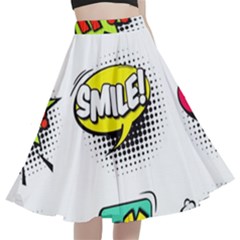 Set Colorful Comic Speech Bubbles A-Line Full Circle Midi Skirt With Pocket