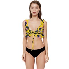 Leopard Print Seamless Pattern Low Cut Ruffle Edge Bikini Top