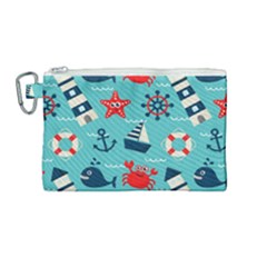 Seamless Pattern Nautical Icons Cartoon Style Canvas Cosmetic Bag (medium)