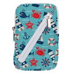 Seamless Pattern Nautical Icons Cartoon Style Belt Pouch Bag (large)