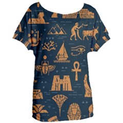 Dark Seamless Pattern Symbols Landmarks Signs Egypt Art Women s Oversized T-shirt