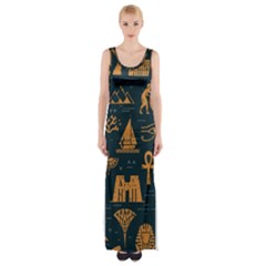 Dark Seamless Pattern Symbols Landmarks Signs Egypt Art Thigh Split Maxi Dress by Hannah976
