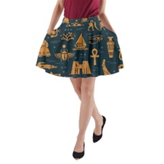 Dark Seamless Pattern Symbols Landmarks Signs Egypt Art A-line Pocket Skirt by Hannah976
