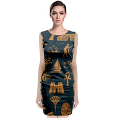 Dark Seamless Pattern Symbols Landmarks Signs Egypt Art Sleeveless Velvet Midi Dress