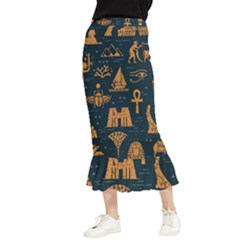 Dark Seamless Pattern Symbols Landmarks Signs Egypt Art Maxi Fishtail Chiffon Skirt by Hannah976