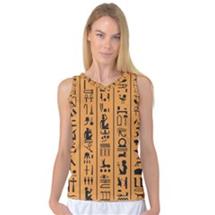 Egyptian Hieroglyphs Ancient Egypt Letters Papyrus Background Vector Old Egyptian Hieroglyph Writing Women s Basketball Tank Top