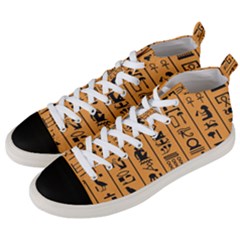 Egyptian Hieroglyphs Ancient Egypt Letters Papyrus Background Vector Old Egyptian Hieroglyph Writing Men s Mid-top Canvas Sneakers by Hannah976