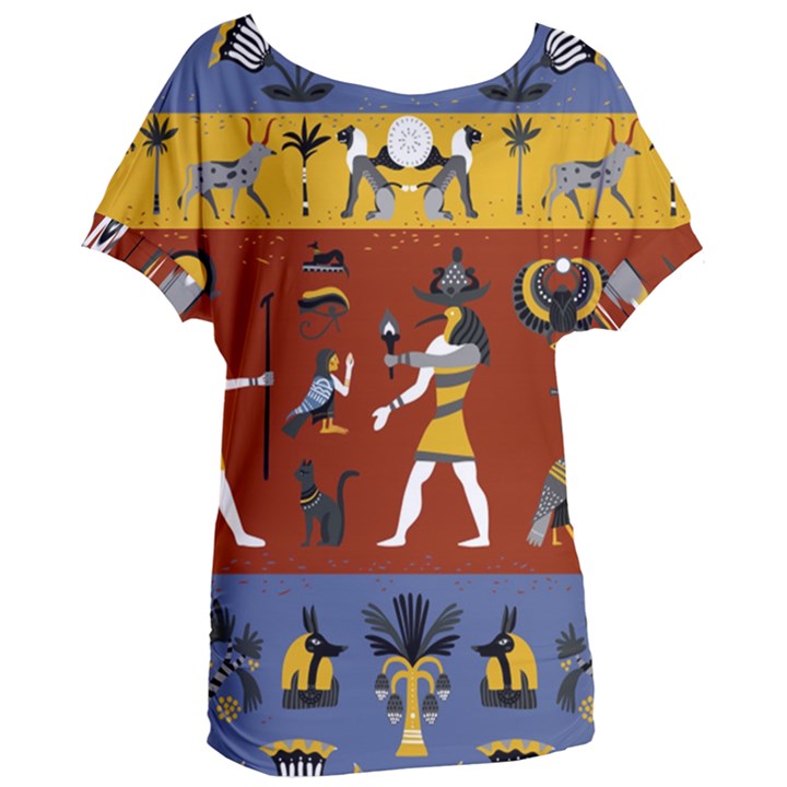 Ancient Egyptian Religion Seamless Pattern Women s Oversized T-Shirt