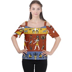 Ancient Egyptian Religion Seamless Pattern Cutout Shoulder T-shirt