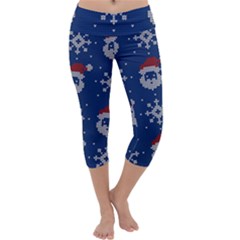 Santa Clauses Wallpaper Capri Yoga Leggings by artworkshop