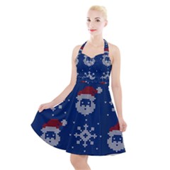 Santa Clauses Wallpaper Halter Party Swing Dress  by artworkshop