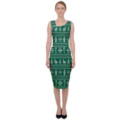 Wallpaper Ugly Sweater Backgrounds Christmas Sleeveless Pencil Dress by artworkshop