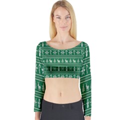 Wallpaper Ugly Sweater Backgrounds Christmas Long Sleeve Crop Top