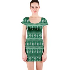 Wallpaper Ugly Sweater Backgrounds Christmas Short Sleeve Bodycon Dress by artworkshop