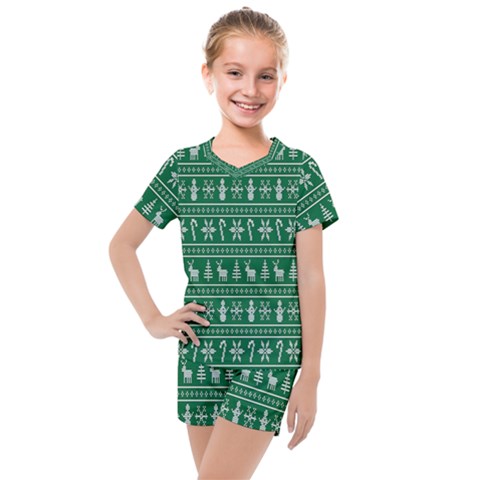 Wallpaper Ugly Sweater Backgrounds Christmas Kids  Mesh T-shirt And Shorts Set by artworkshop