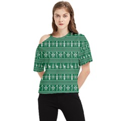 Wallpaper Ugly Sweater Backgrounds Christmas One Shoulder Cut Out T-shirt by artworkshop