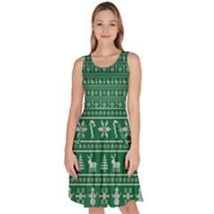 Wallpaper Ugly Sweater Backgrounds Christmas Knee Length Skater Dress With Pockets