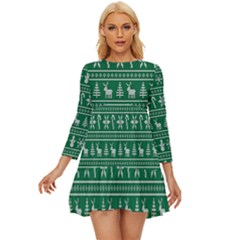 Wallpaper Ugly Sweater Backgrounds Christmas Long Sleeve Babydoll Dress by artworkshop