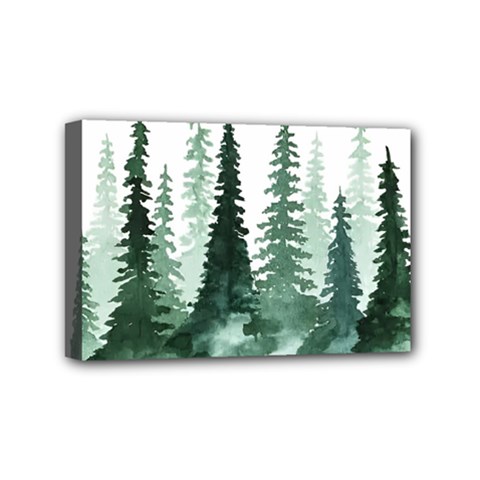 Tree Watercolor Painting Pine Forest Mini Canvas 6  x 4  (Stretched)