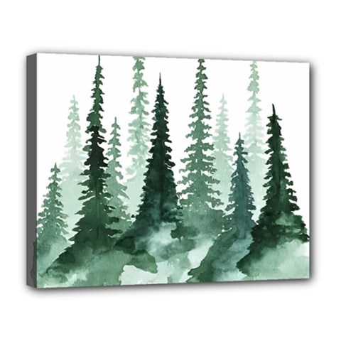 Tree Watercolor Painting Pine Forest Canvas 14  x 11  (Stretched)