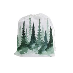 Tree Watercolor Painting Pine Forest Drawstring Pouch (Large)