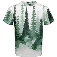 Tree Watercolor Painting Pine Forest Men s Cotton T-Shirt