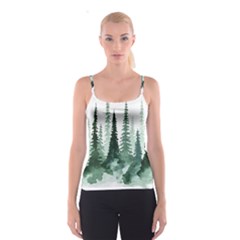 Tree Watercolor Painting Pine Forest Spaghetti Strap Top