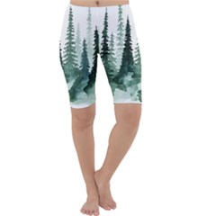 Tree Watercolor Painting Pine Forest Cropped Leggings 